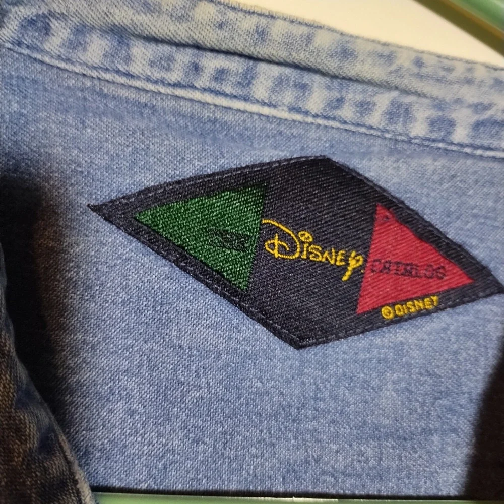 Vintage‎ 90s Disney Tigger Embroidered Denim Distressed Button Up Shirt Mens Lg